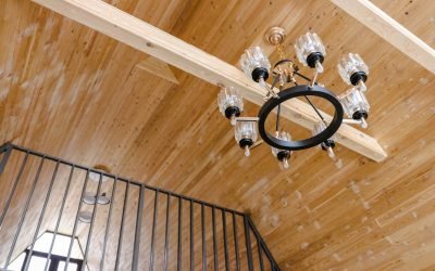 Chalet cottages made of wood in mountain resort
