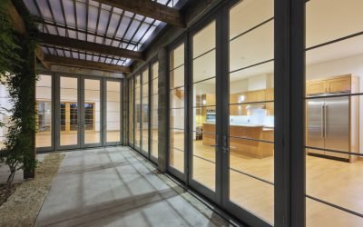 Modern Home Kitchen Through Glass Doors